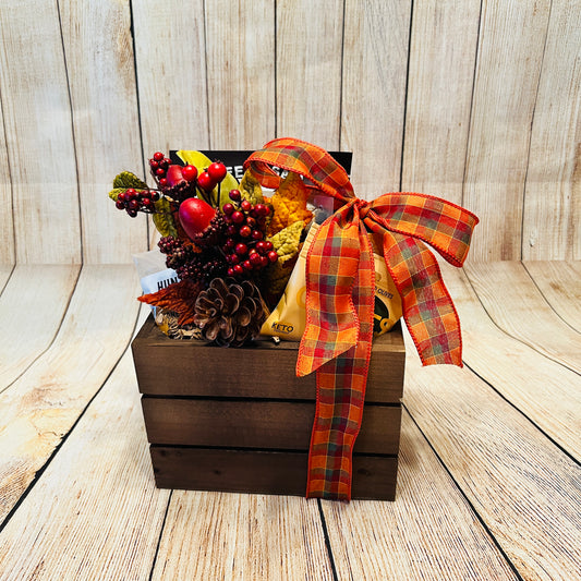 Autumn Treats Gift Basket | Popcorn, Sausage, Crackers & more